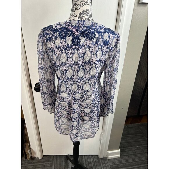 Calypso St Barth silk floral embroidered sheer paisley patterned v-neck tunic - Picture 7 of 8